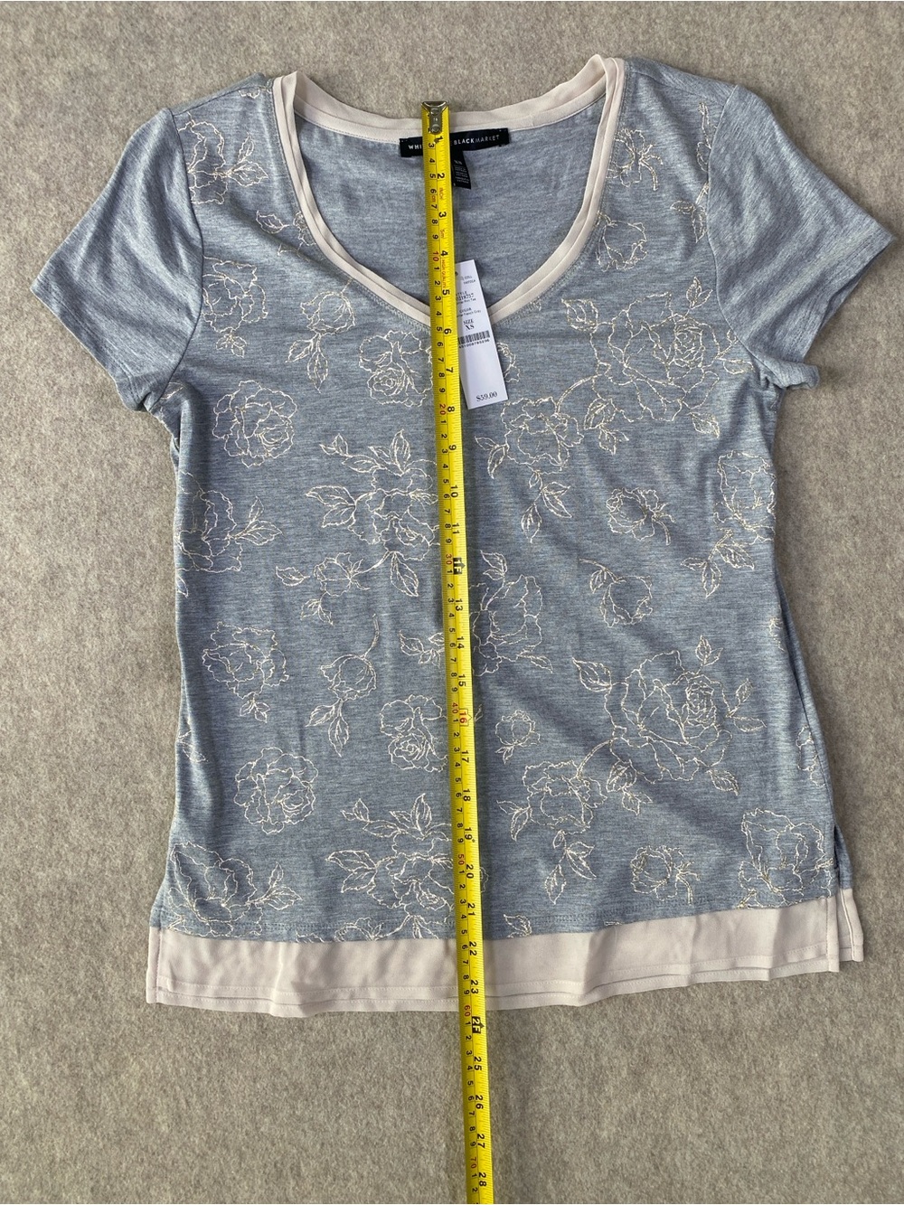 WHBM NWT Glitter Floral Layered V Neck Tee Gray XS - Picture 6 of 11